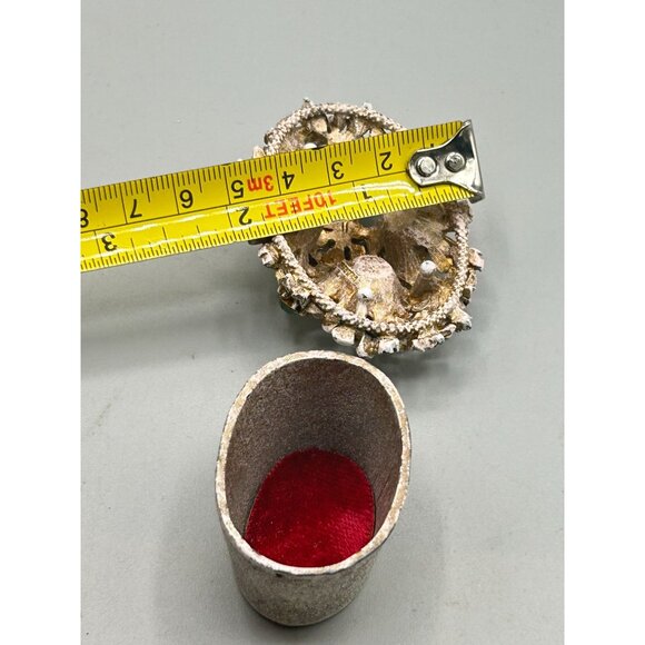 Vintage Florenza Small Enameled Trinket Box Basket of Flowers Rhinestones Pearls - Picture 13 of 14